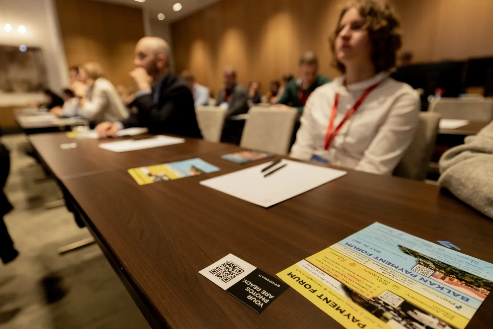 QR code cards in a conference room